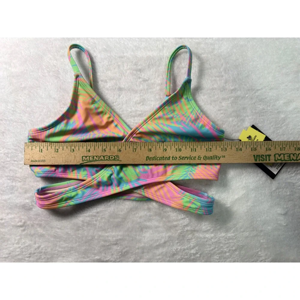 Art‎ Class Girls Palm Leaf Print Wrap Bikini Top Swimsuit XL 14 Rainbow Neon